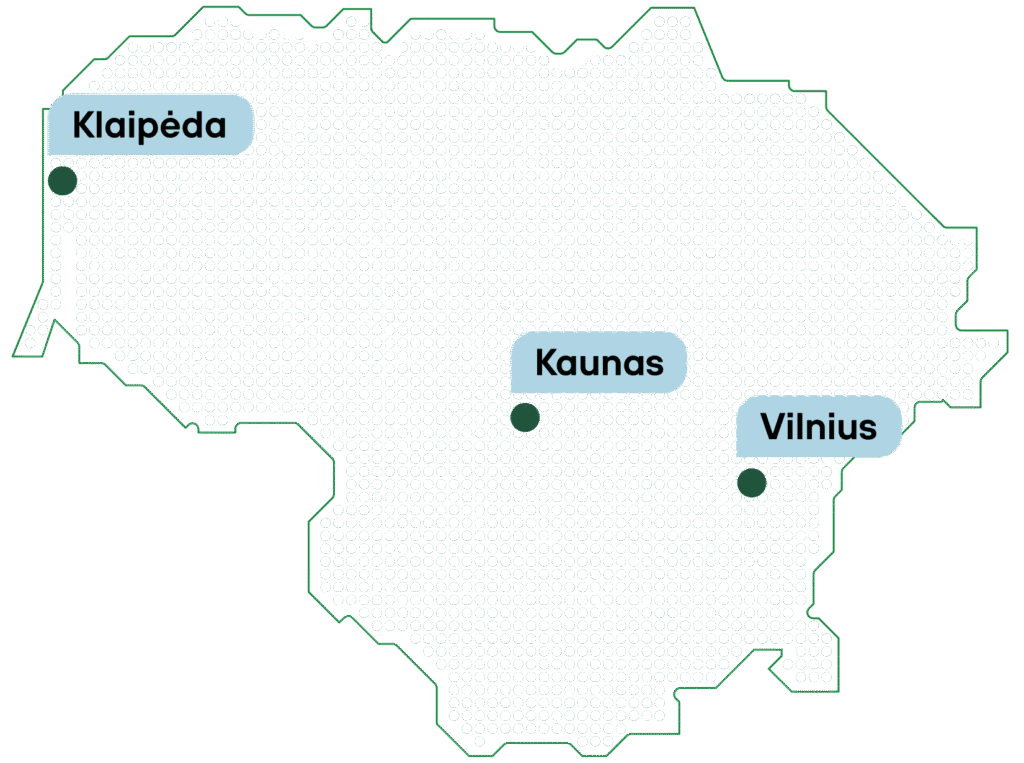 Lithuania map with Vilnius, Kaunas and Klaipeda